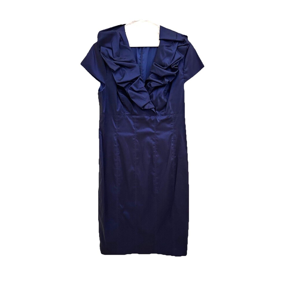 Adrianna Papell Dress Womens Size 12 Blue Taffeta Sleeveless Knee Length Ruffle